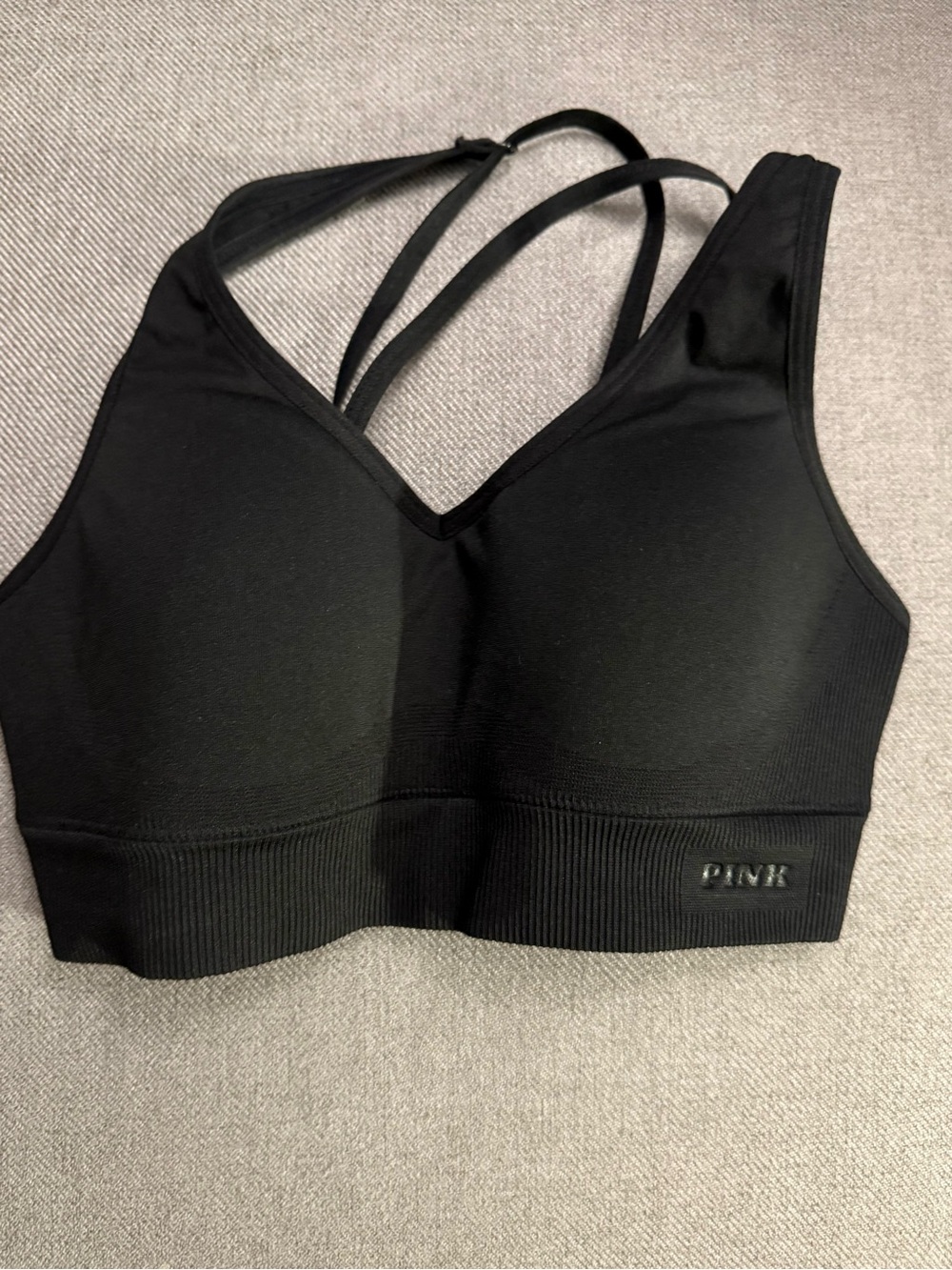 Victoria's Secret PINK Seamless Black Strappy Sports Bralette